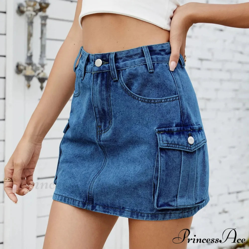 Tooling Pocket Cleansed Denim Skirt skirts-250223