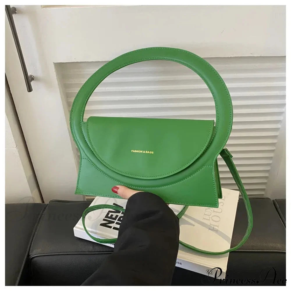 Top Brand Circular Grip High-End Leather Crossbody Purse Green handbag-250126