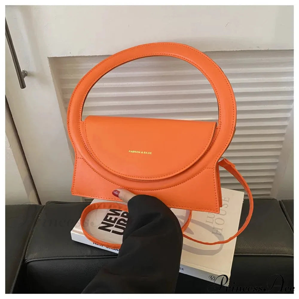 Top Brand Circular Grip High-End Leather Crossbody Purse Orange handbag-250126