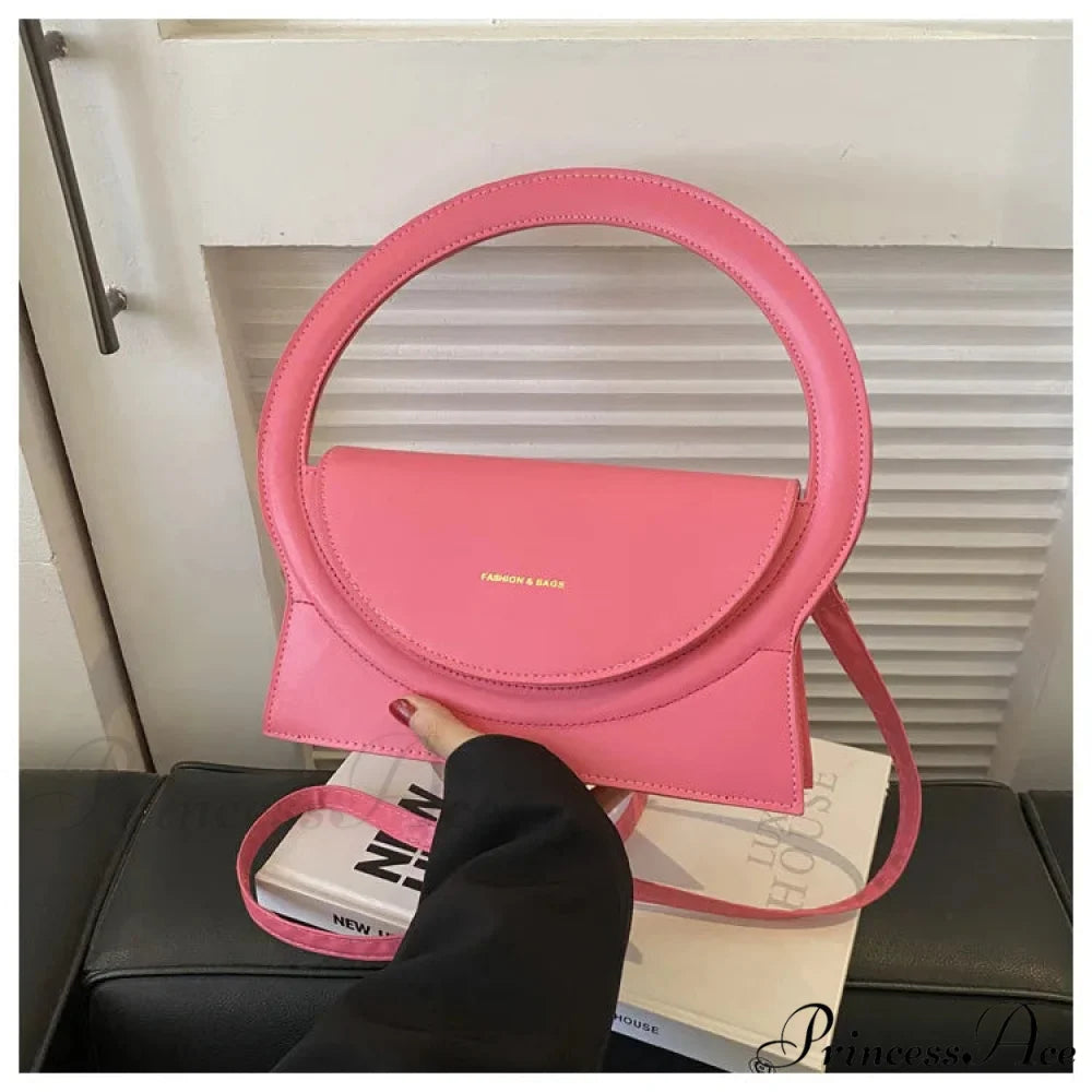 Top Brand Circular Grip High-End Leather Crossbody Purse Pink handbag-250126