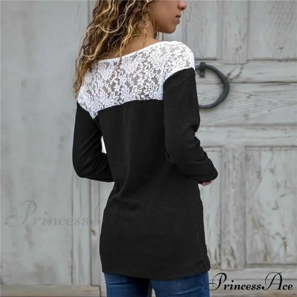 Top for Long-Sleeved Lace Casual Women