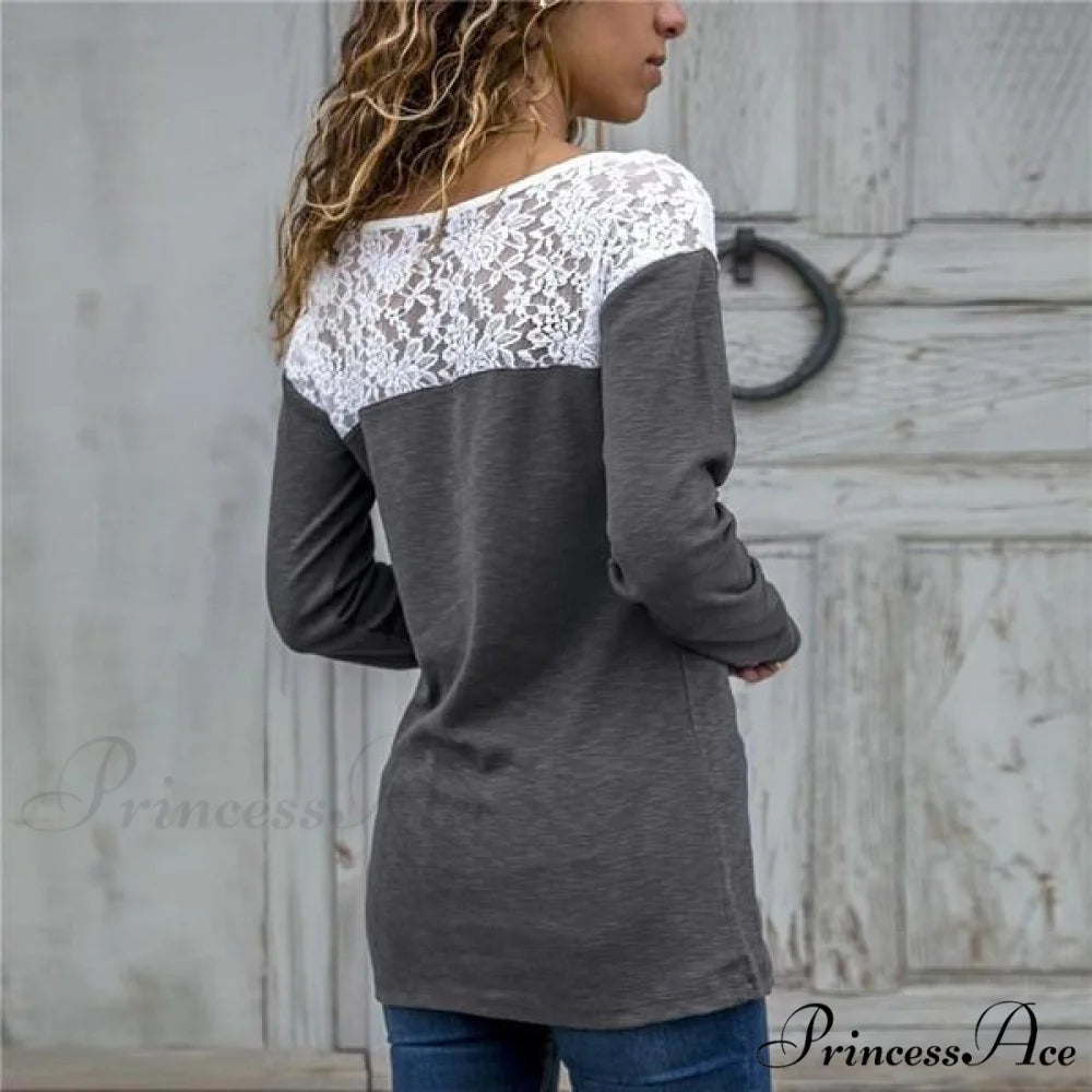 Top for Long-Sleeved Lace Casual Women