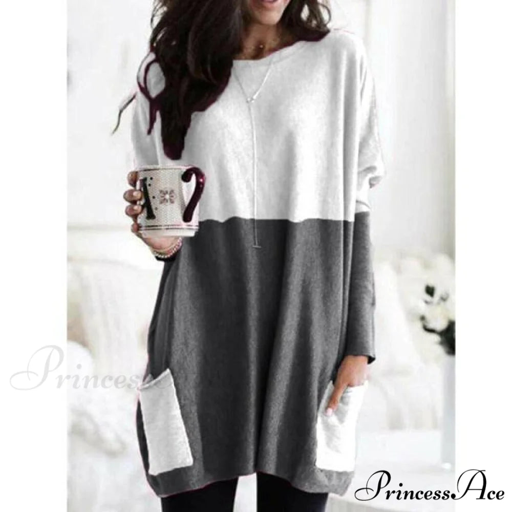 Top Long Arm T-Shirt Size Casual Women’s Plus Pocket Blouse Black / S