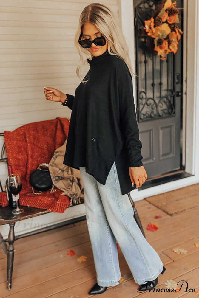 Top Neck Tunic in Shift Cowl Black