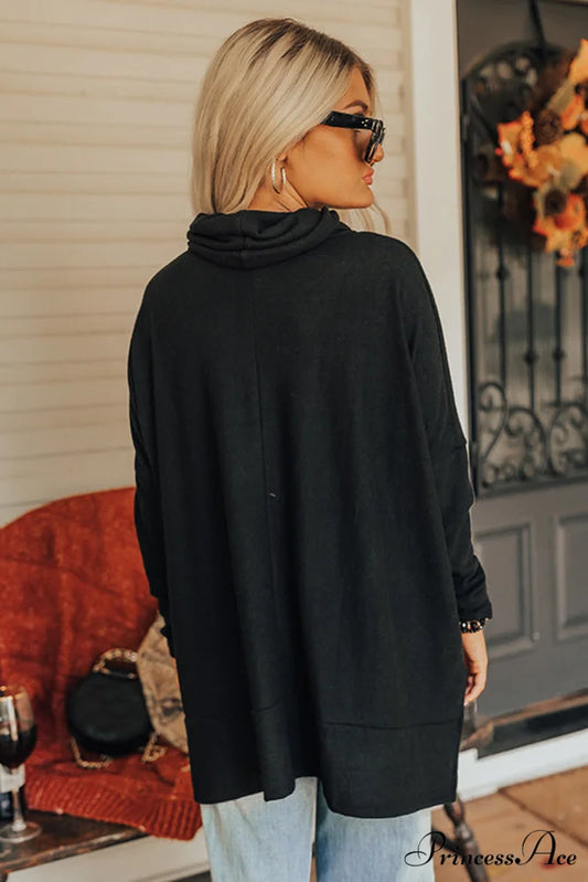 Top Neck Tunic in Shift Cowl Black