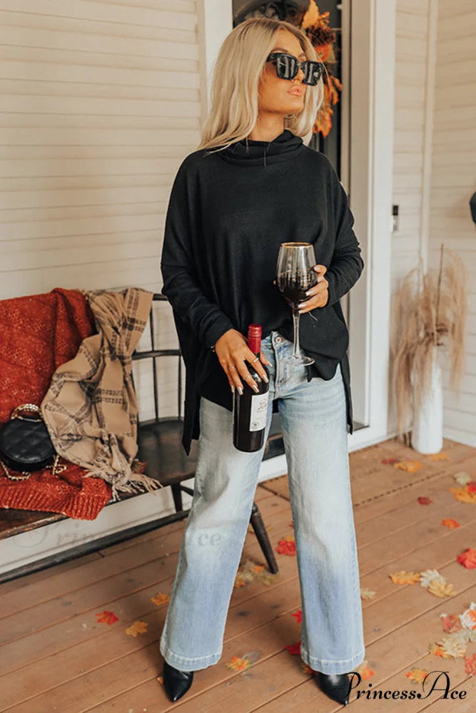 Top Neck Tunic in Shift Cowl Black