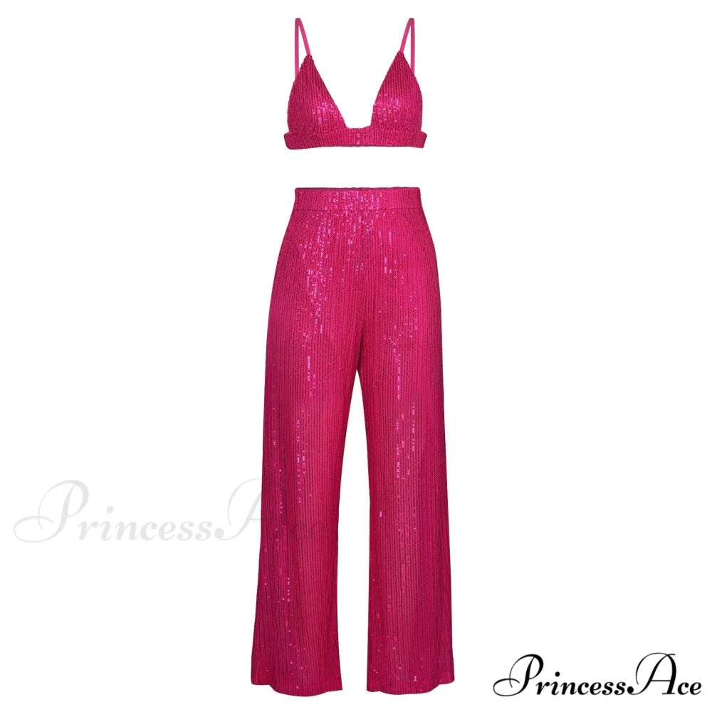 Top Sequin Blouse Sparkly and Pants Women Party Blouse Set Suit Two-Piece for - Outfit