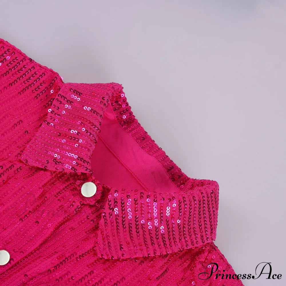 Top Sequin Blouse Sparkly and Pants Women Party Blouse Set Suit Two-Piece for - Outfit