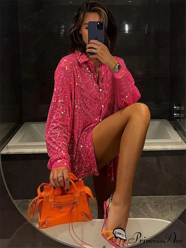 Top Sequin Blouse Sparkly and Pants Women Party Blouse Set Suit Two-Piece for - Outfit