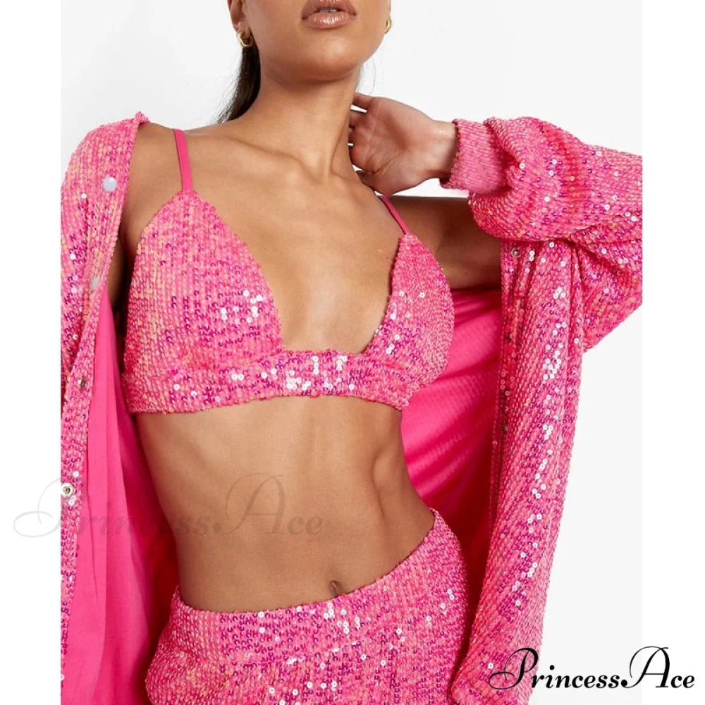 Top Sequin Blouse Sparkly and Pants Women Party Blouse Set Suit Two-Piece for - Outfit Barbie suit / S