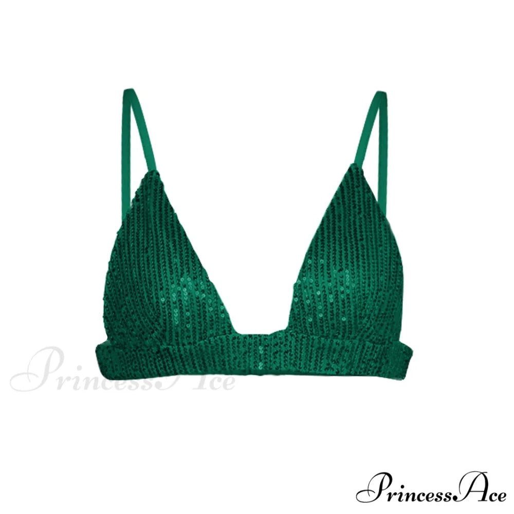 Top Sequin Blouse Sparkly and Pants Women Party Blouse Set Suit Two-Piece for - Outfit Green Bra / S