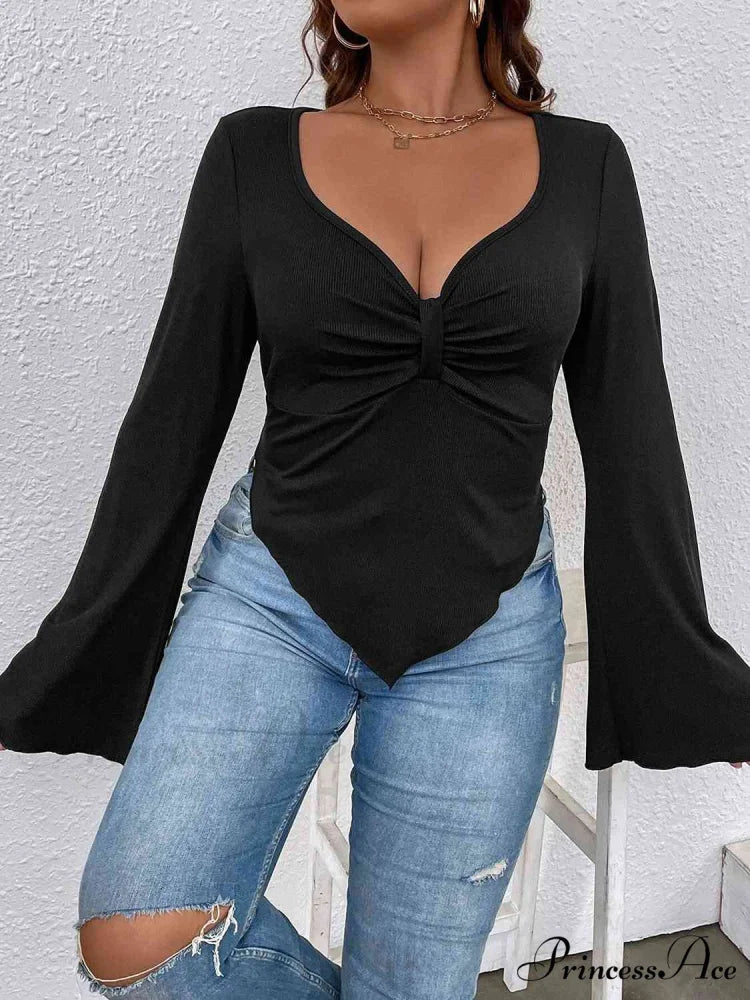 Top with Arm Plunge Flare Detail