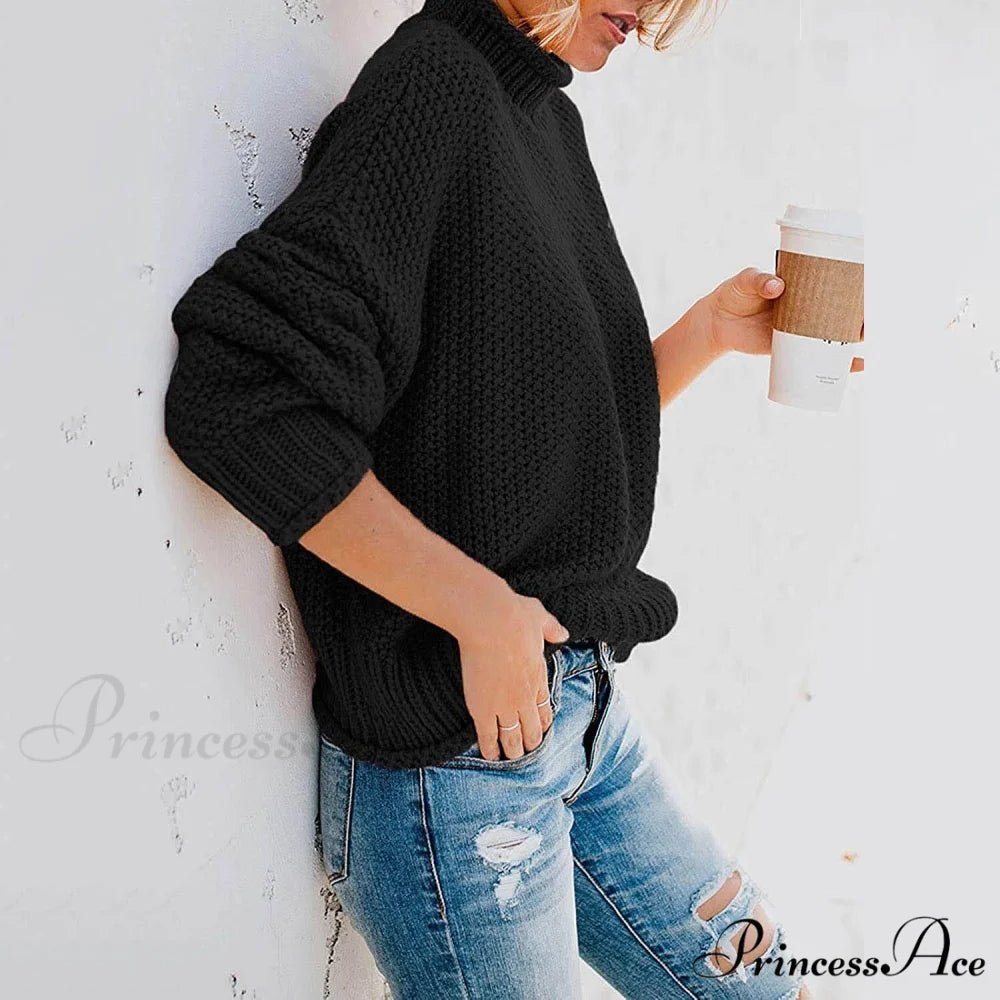 Tops Arm Oversized Knitted Sweater Batwing for Turtleneck Pullover Women