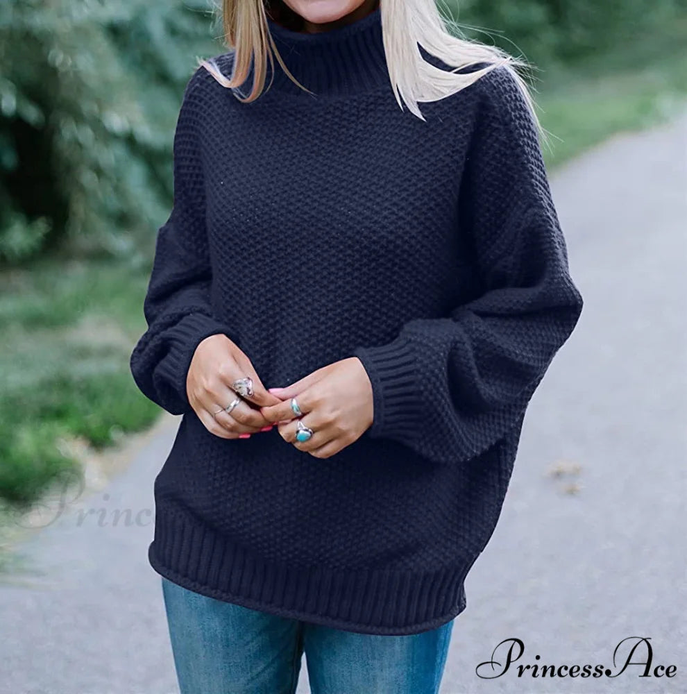 Tops Arm Oversized Knitted Sweater Batwing for Turtleneck Pullover Women