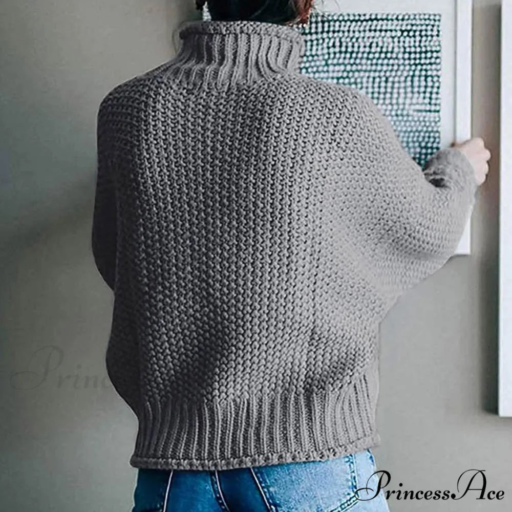 Tops Arm Oversized Knitted Sweater Batwing for Turtleneck Pullover Women