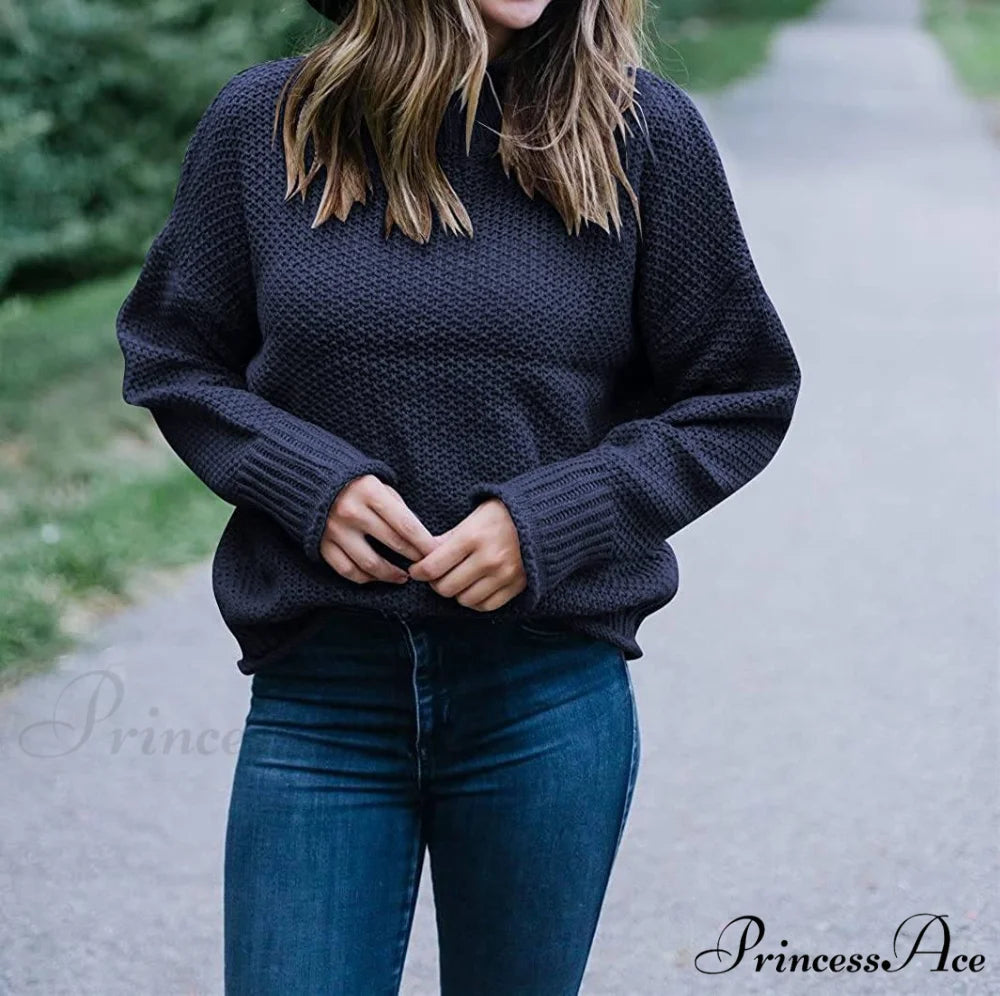 Tops Arm Oversized Knitted Sweater Batwing for Turtleneck Pullover Women