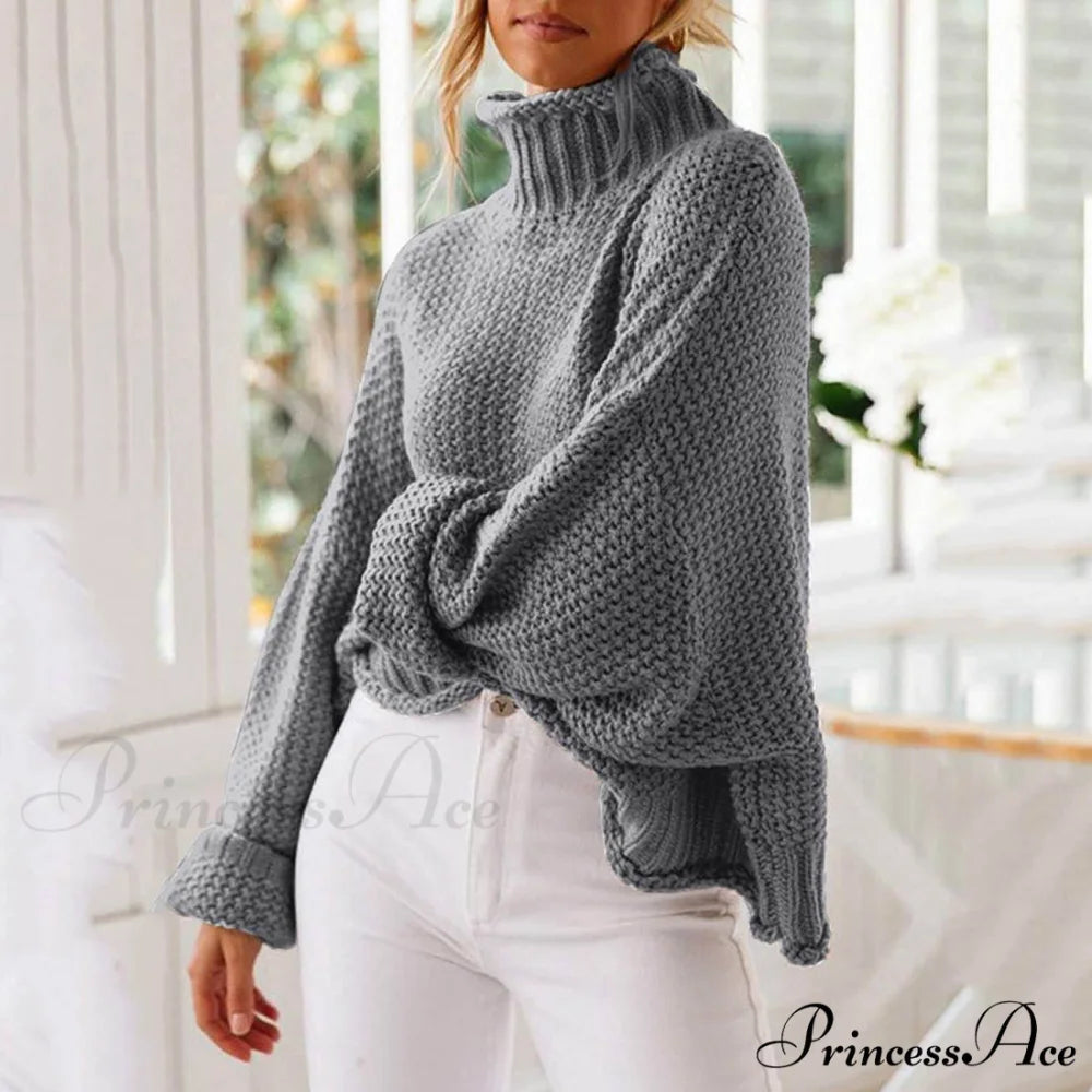 Tops Arm Oversized Knitted Sweater Batwing for Turtleneck Pullover Women