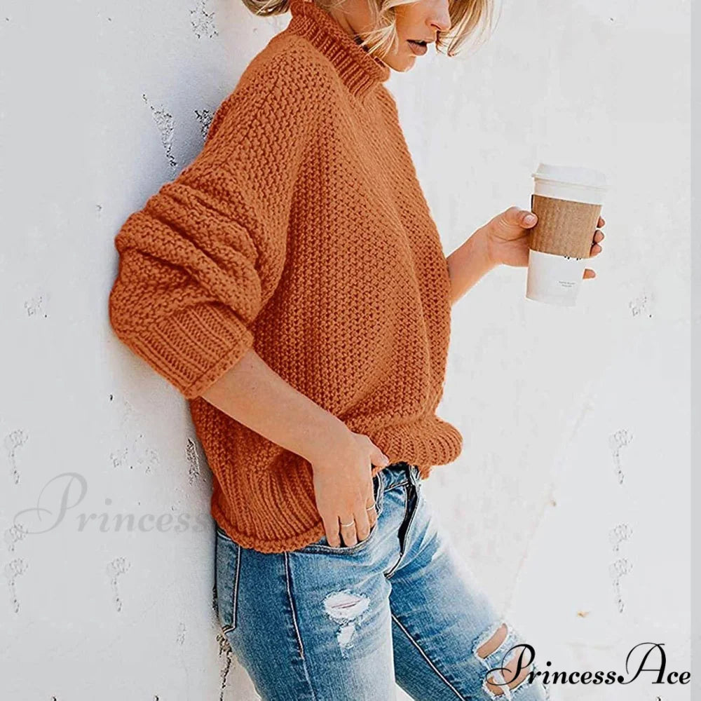 Tops Arm Oversized Knitted Sweater Batwing for Turtleneck Pullover Women
