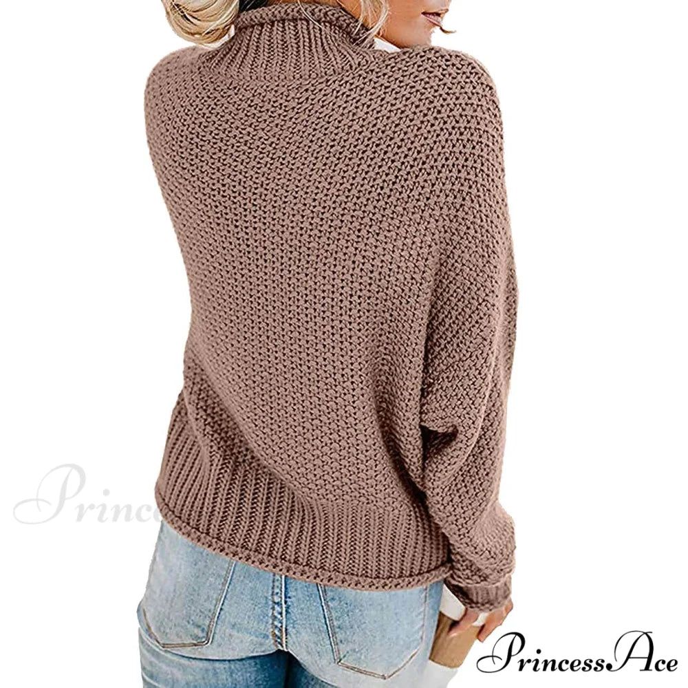 Tops Arm Oversized Knitted Sweater Batwing for Turtleneck Pullover Women