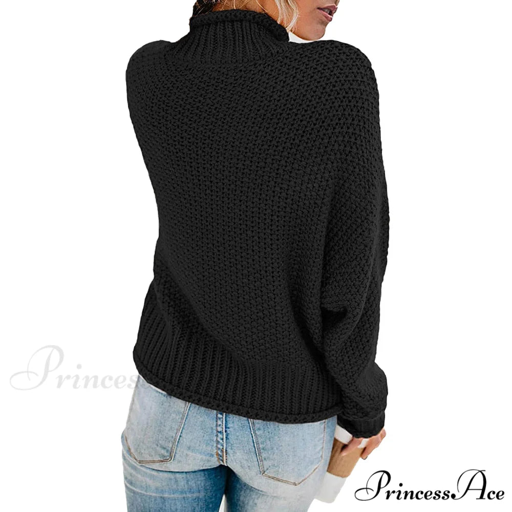 Tops Arm Oversized Knitted Sweater Batwing for Turtleneck Pullover Women