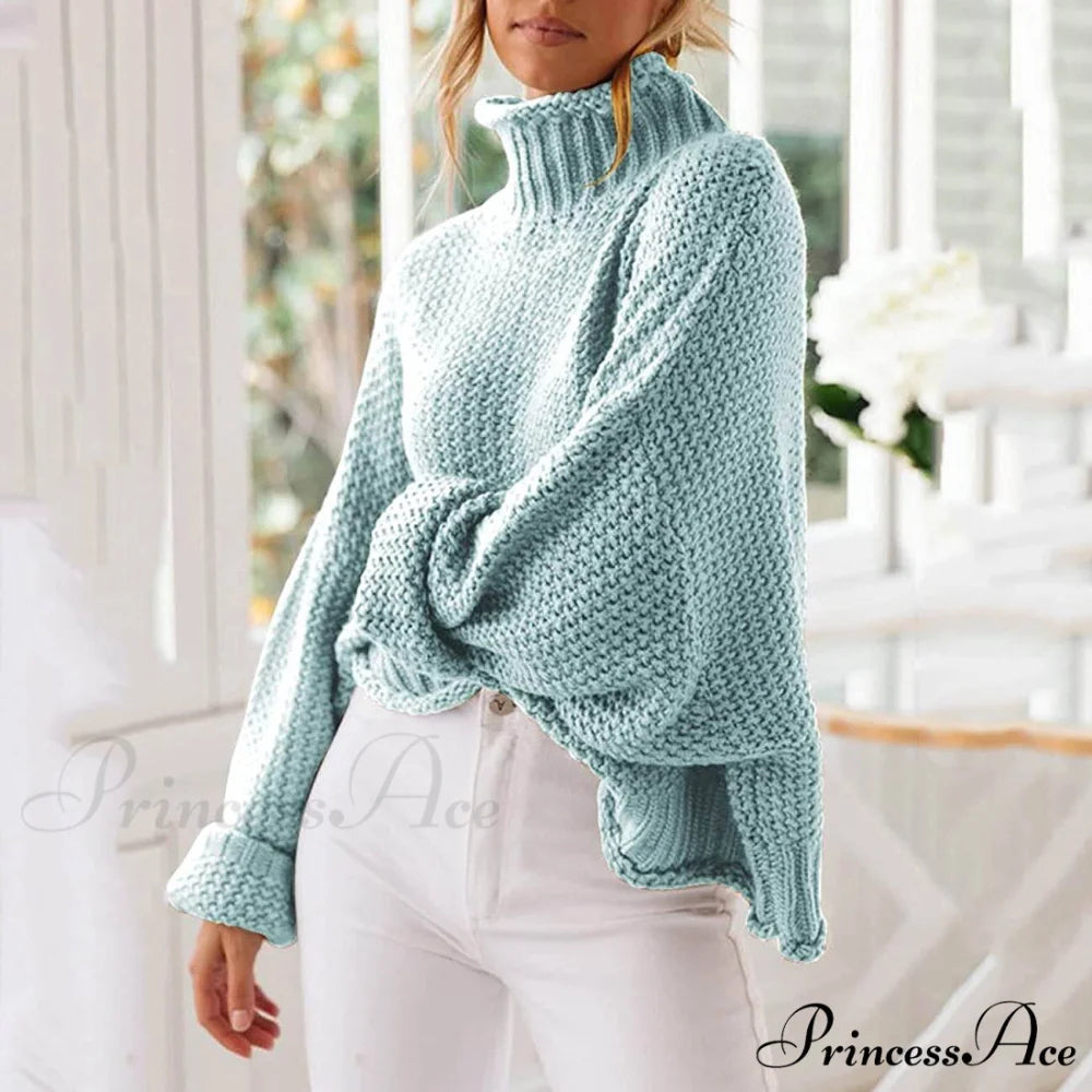 Tops Arm Oversized Knitted Sweater Batwing for Turtleneck Pullover Women