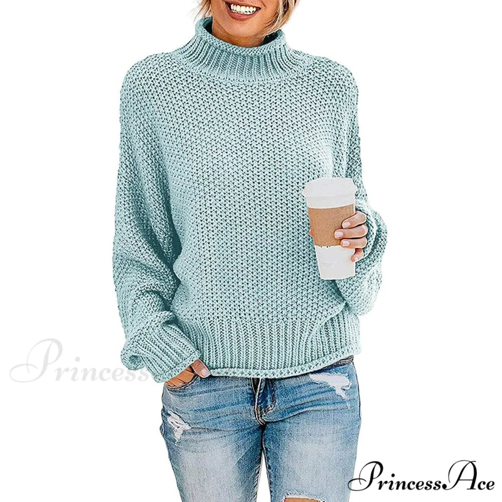 Tops Arm Oversized Knitted Sweater Batwing for Turtleneck Pullover Women Mint / S