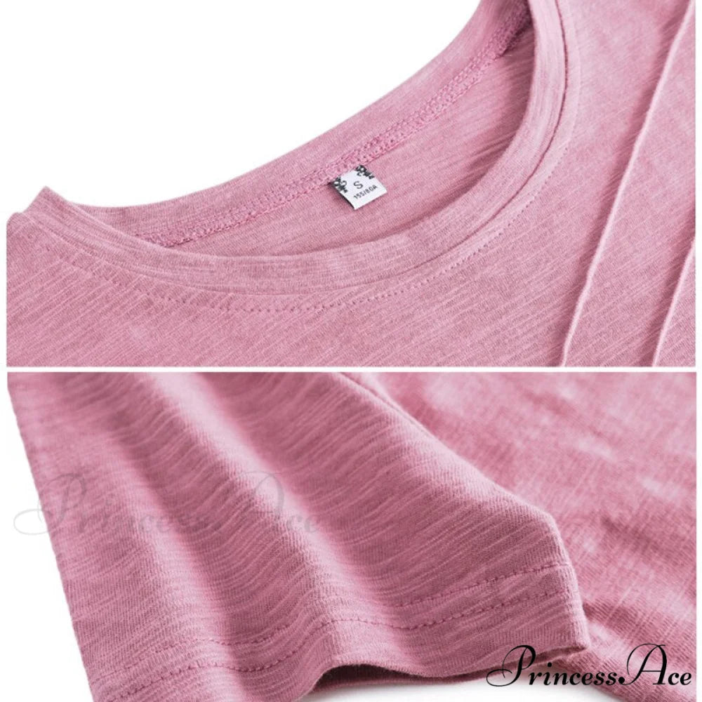Tops Loose Tee-Shirts Blue Ribbed Warm-Season Cotton T-shirts Casual Button O-Neck Fashion Korea Women S-3XL