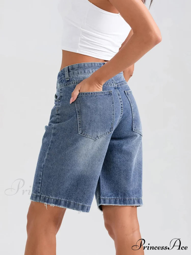 Torn Button Denim Informal Short short-250223