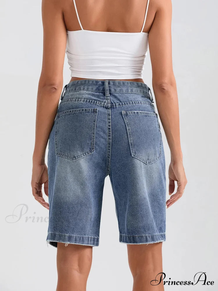 Torn Button Denim Informal Short short-250223
