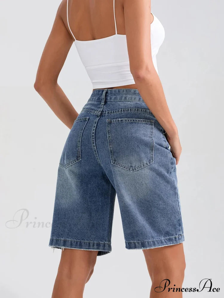 Torn Button Denim Informal Short short-250223