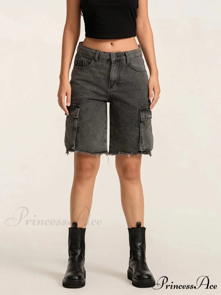 Torn Buttoned Denim Short Black / S short-250223