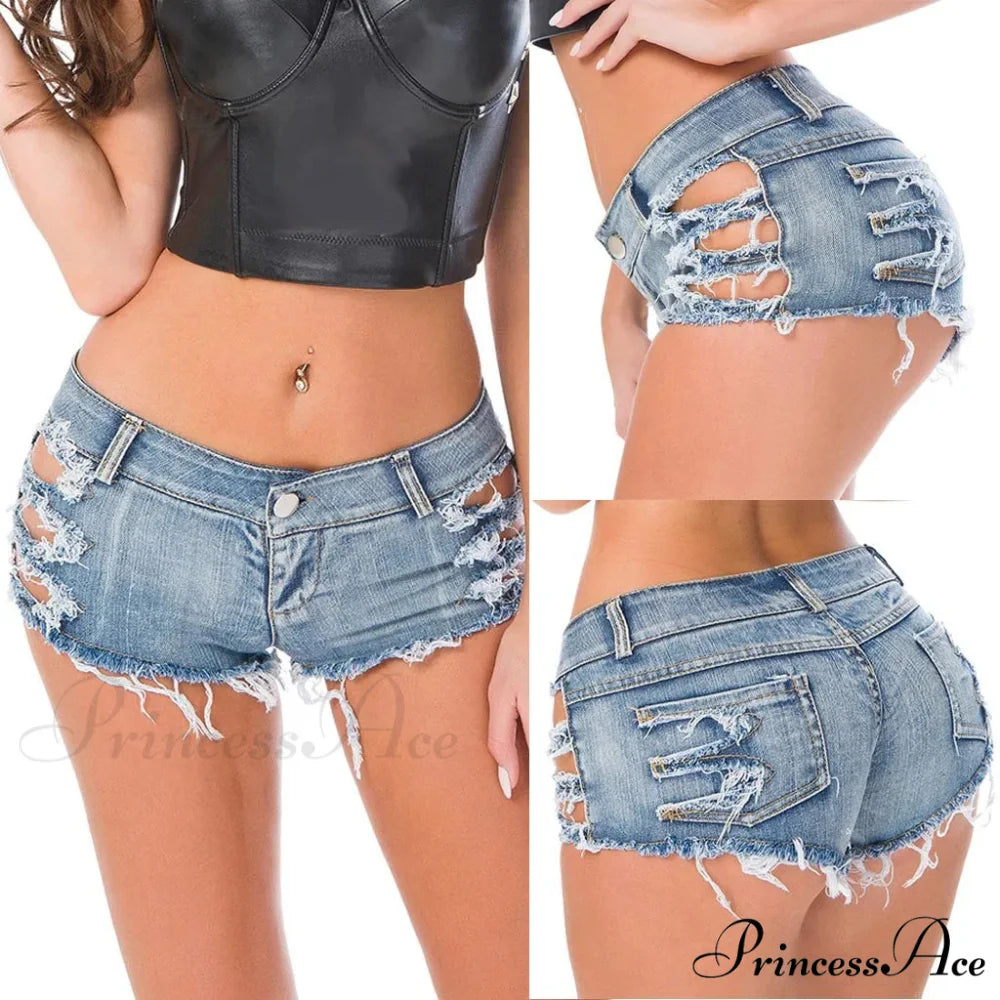 Torn Opening Hem Denim Hotpants Short blue1 / S short-250223
