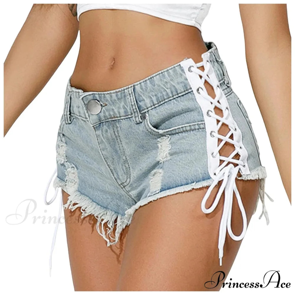 Torn Opening Hem Denim Hotpants Short blue2 / S short-250223