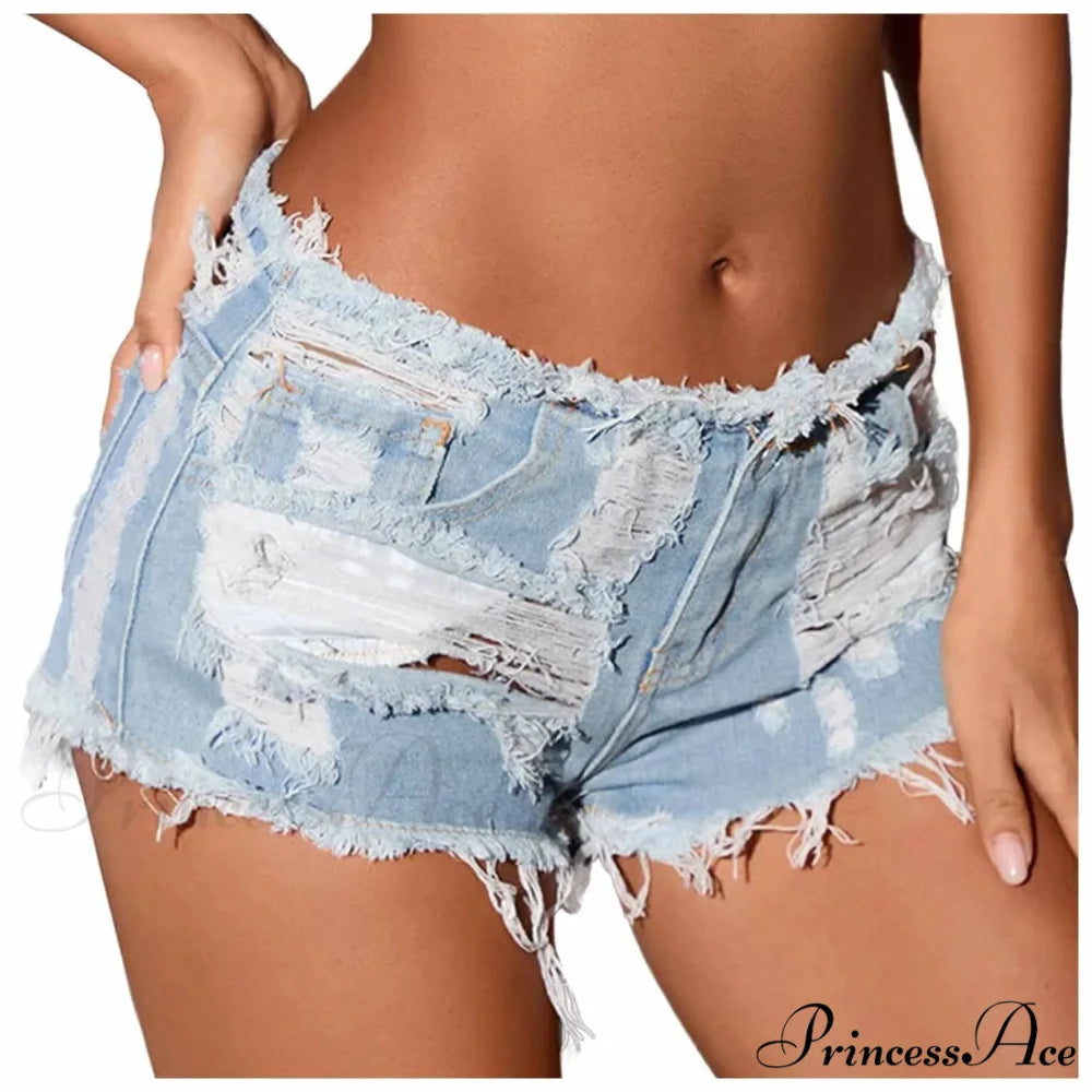 Torn Opening Hem Denim Hotpants Short blue3 / S short-250223