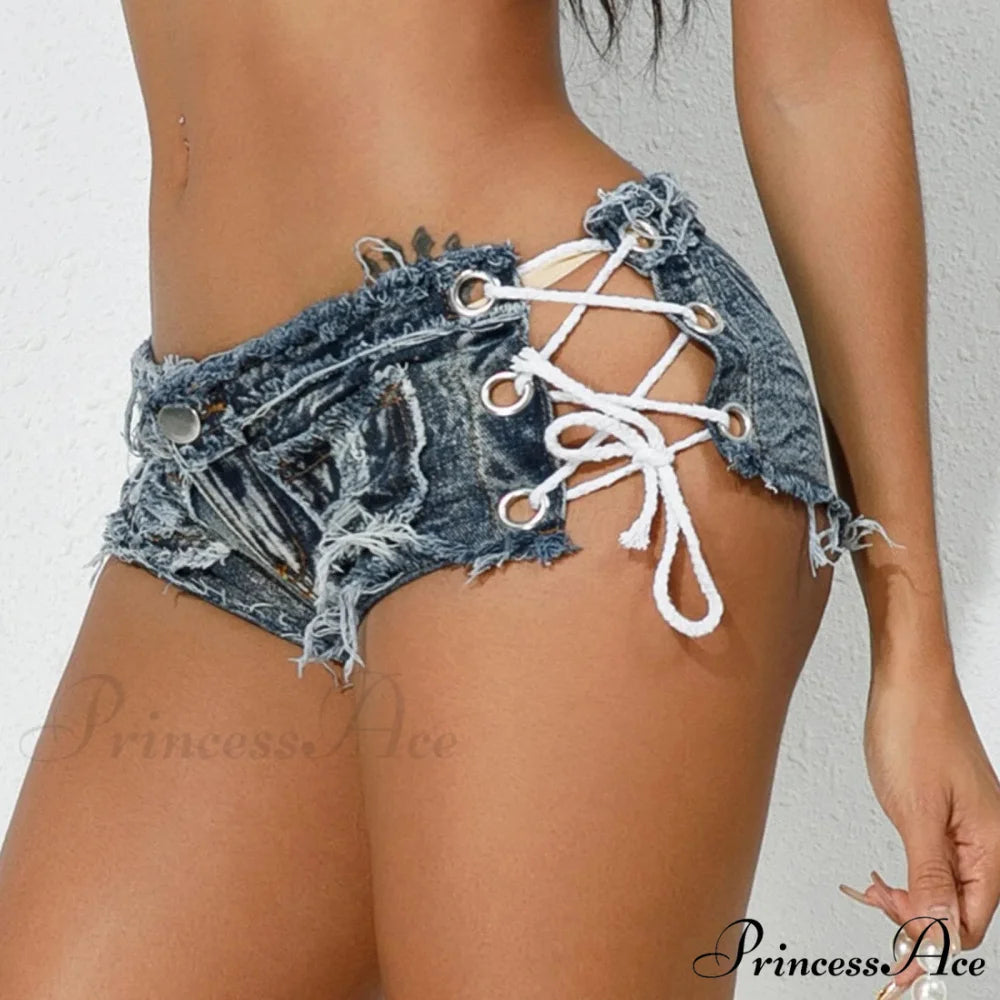 Torn Opening Hem Denim Hotpants Short blue4 / S short-250223