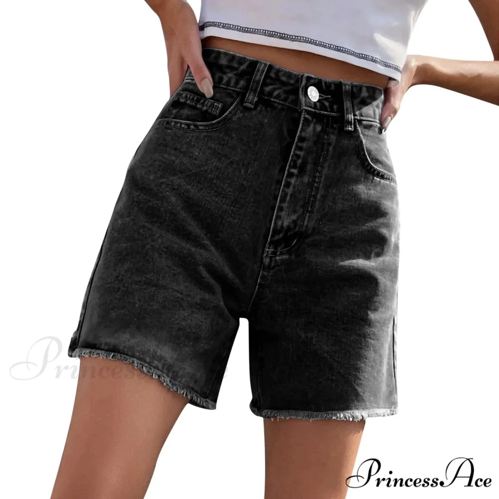 Torn Opening Hem Denim Hotpants Short blue5 / S short-250223