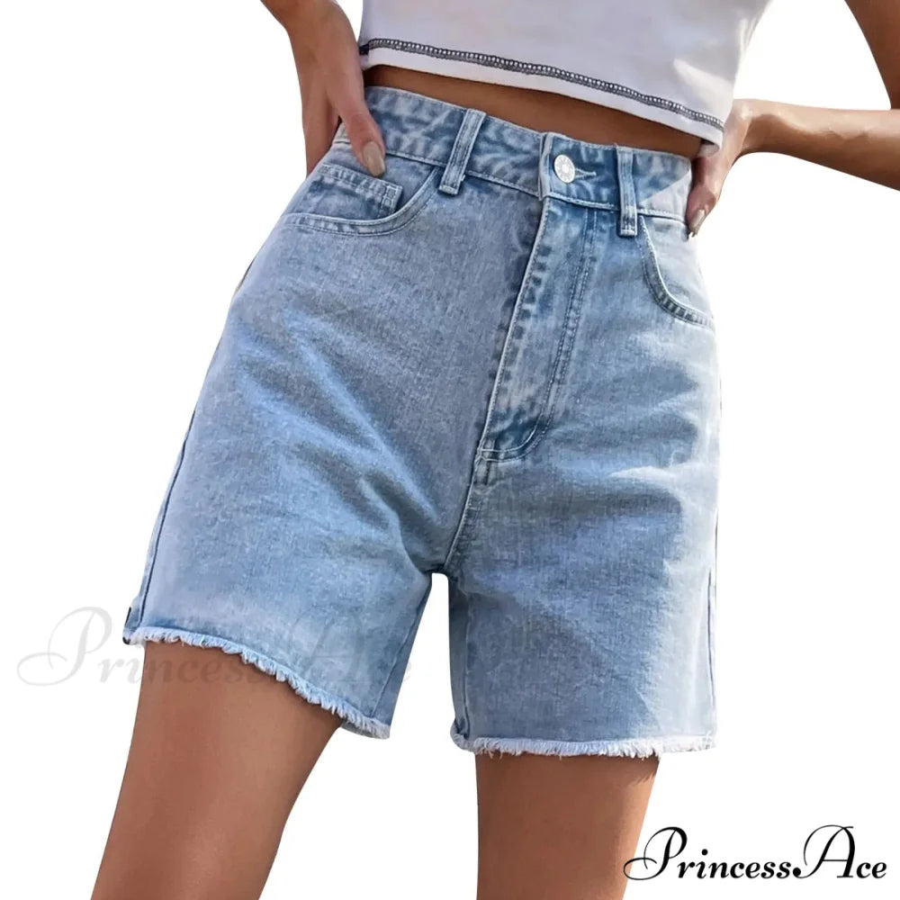 Torn Opening Hem Denim Hotpants Short blue6 / S short-250223
