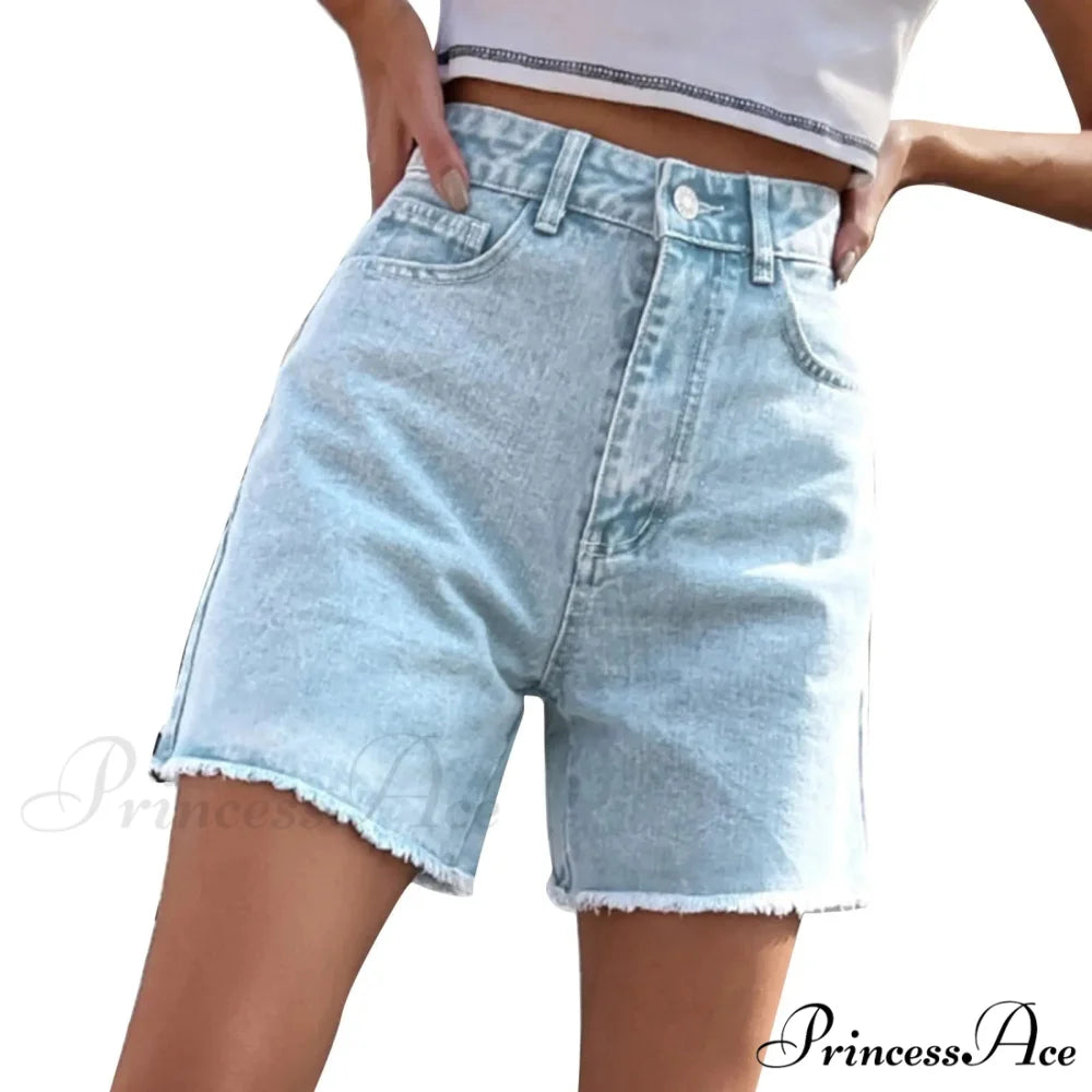 Torn Opening Hem Denim Hotpants Short blue8 / S short-250223