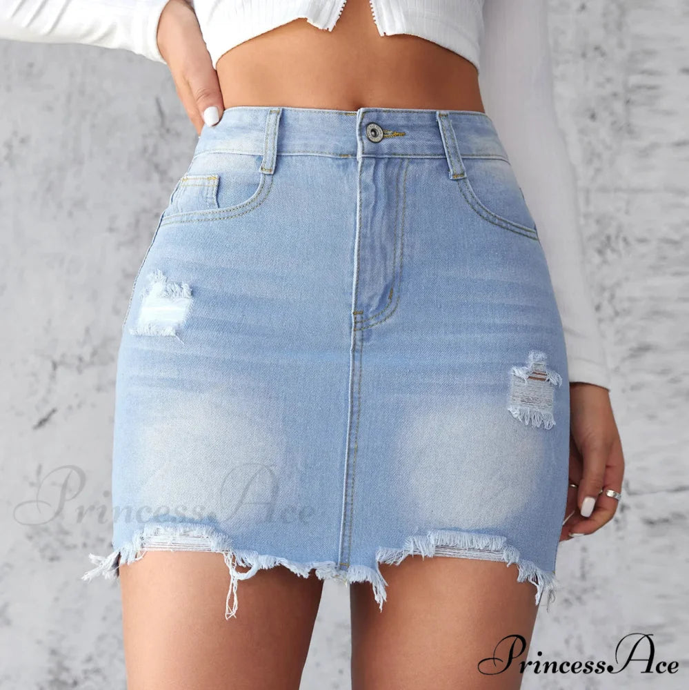 Torn Unfinished Hem A-Line Skirt skirts-250223