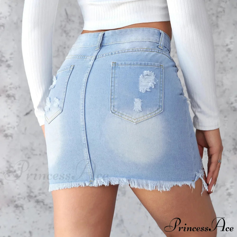 Torn Unfinished Hem A-Line Skirt skirts-250223