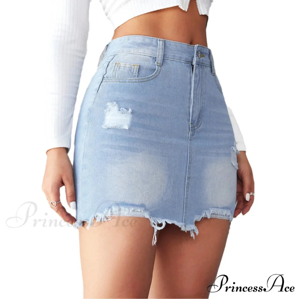 Torn Unfinished Hem A-Line Skirt skirts-250223