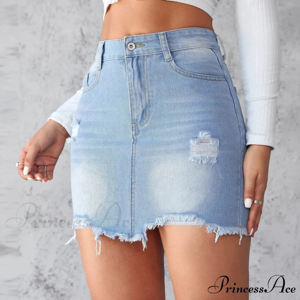 Torn Unfinished Hem A-Line Skirt skirts-250223