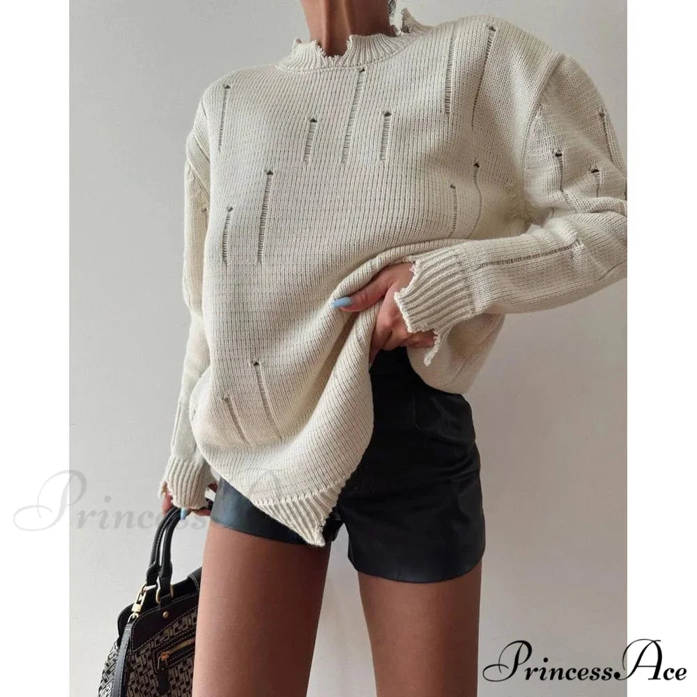 Torn Y2K Informal Long Sleeve Jumper swraters-241228
