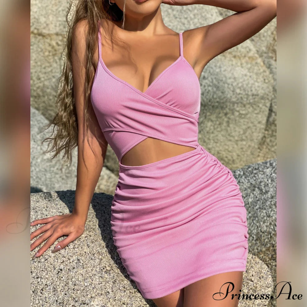 Total Dream Stylish Satin Mini Dress Pink / XS