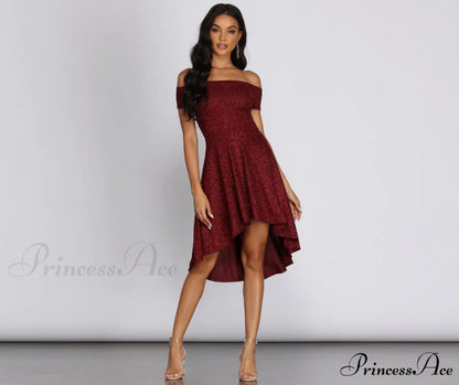 Total Twirl Stylish Glitter Skater Dress BURGUNDY / XS