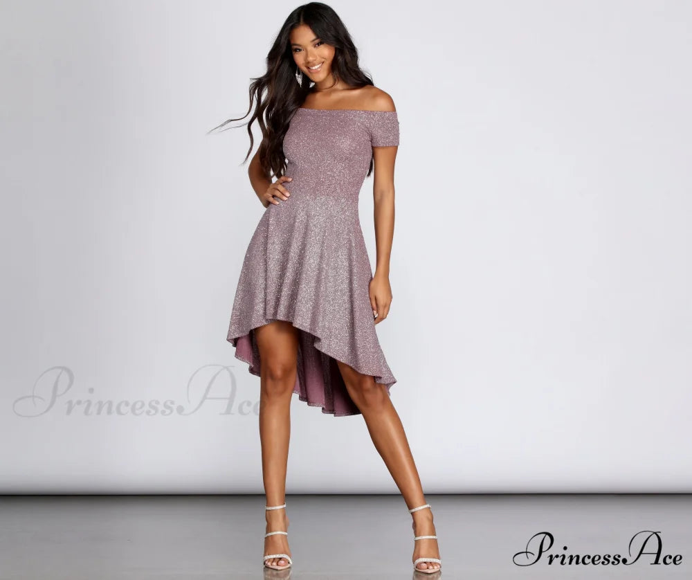 Total Twirl Stylish Glitter Skater Dress LAVENDER / XS