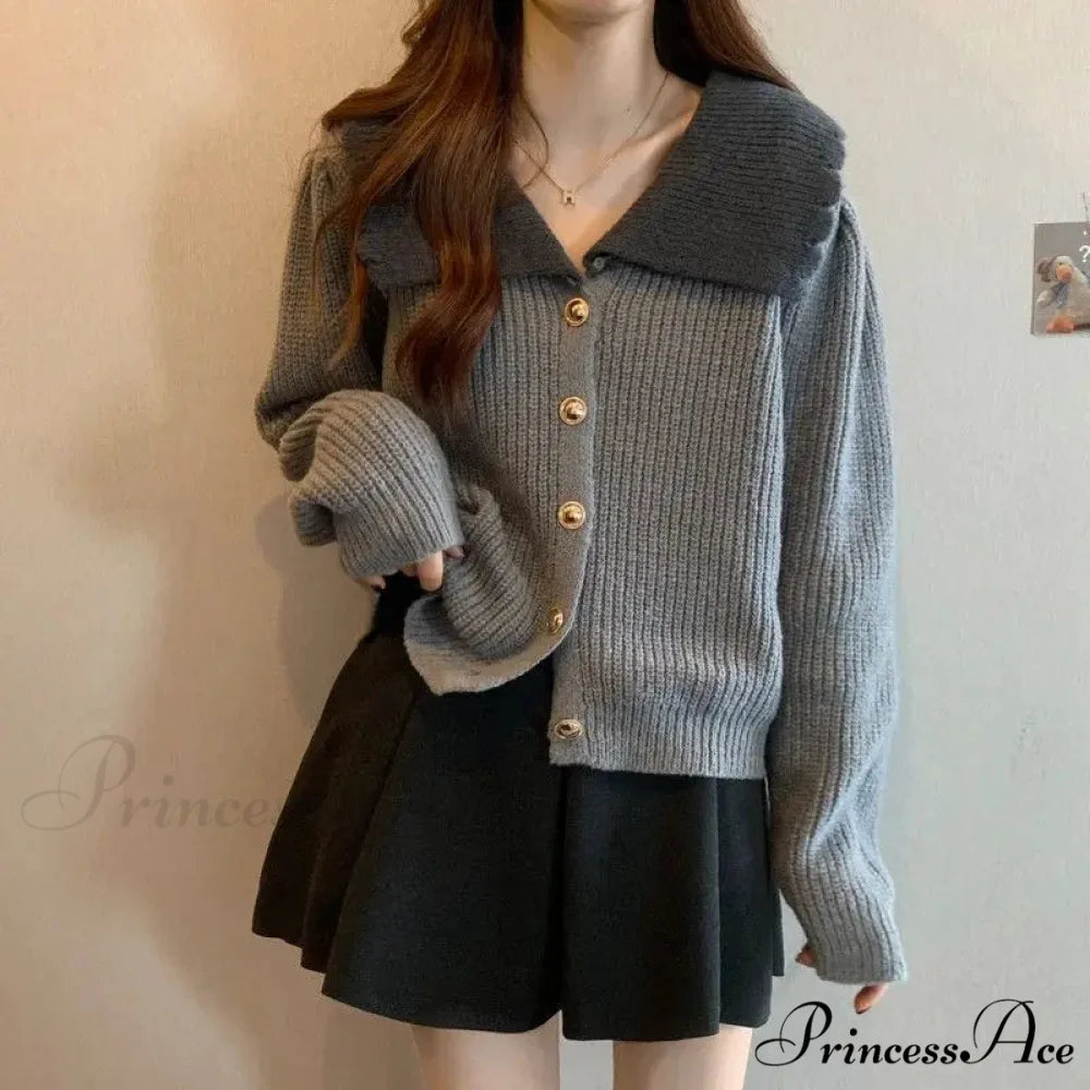 Toy Throat Unmarried Buttoned Baggy Knitted Cardigan Grey / One Size cardiagn-250126