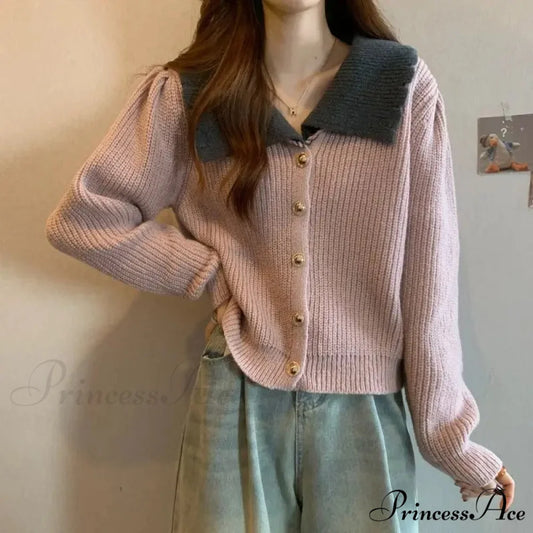 Toy Throat Unmarried Buttoned Baggy Knitted Cardigan Pink / One Size cardiagn-250126