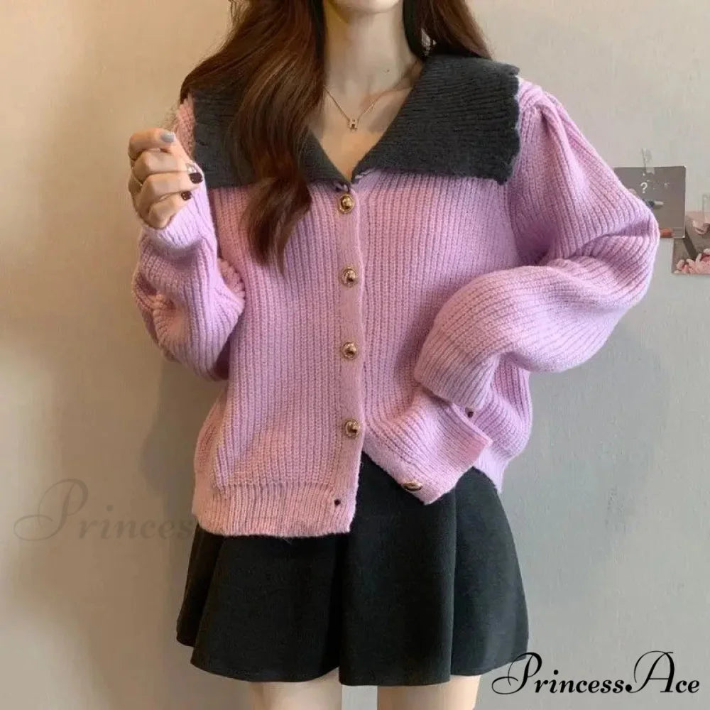 Toy Throat Unmarried Buttoned Baggy Knitted Cardigan Purple / One Size cardiagn-250126