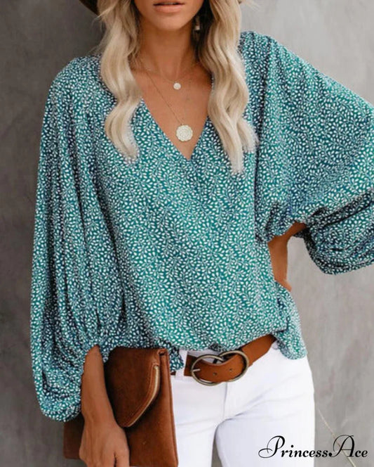 TRACY Blouse with Print Teal / S